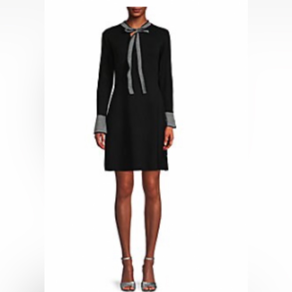 NWT Nanette by Nanette Lepore Tie Neck Sweater Dress, Black, Size Large